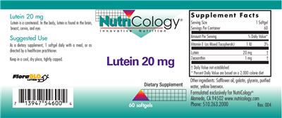 Photo of the NutriCology Lutein 20 mg label