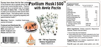 Photo of the California Academy of Health Psyllium Husk 1500 with Apple Pectin label