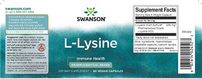 Photo of the Swanson L-Lysine Pharmaceutical Grade label