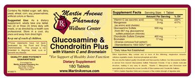 Photo of the Martin Avenue Pharmacy Glucosamine & Chondroitin Plus With Vitamin C And Bromelain label