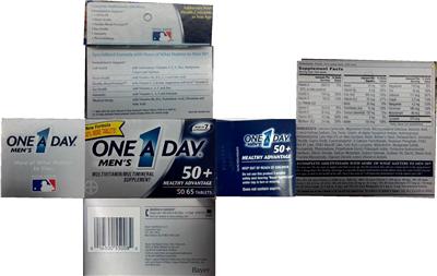 Photo of the Bayer One A Day Men's 50+ Healthy Advantage label