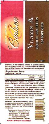 Photo of the Carlson Vitamin A 25,000 IU with Pectin label