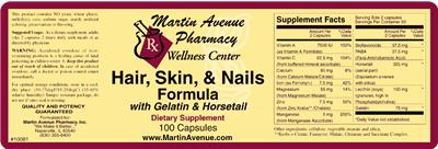 Photo of the Martin Avenue Pharmacy Hair, Skin, & Nails Formula With Gelatin & Horsetail label