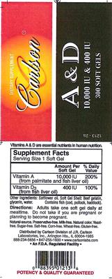 Photo of the Carlson A & D 10,000 IU & 400 IU label
