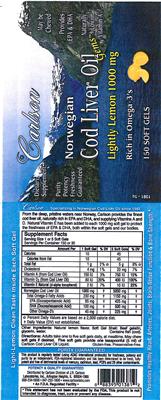 Photo of the Carlson Norwegian Cod Liver Oil Gems Lightly Lemon 1000 mg label