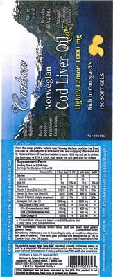 Photo of the Carlson Norwegian Cod Liver Oil Gems Lightly Lemon 1000 mg label