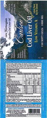 Photo of the Carlson Norwegian Cod Liver Oil Gems Lemon Flavor label