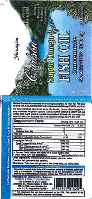 Photo of the Carlson Super Omega-3 Fish Oil Concentrate Gems label