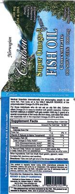Photo of the Carlson Super Omega-3 Fish Oil Concentrate Gems label