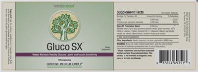 Photo of the HoltraCeuticals Gluco SX label