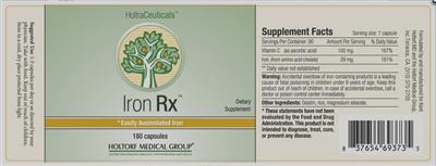 Photo of the HoltraCeuticals Iron Rx label