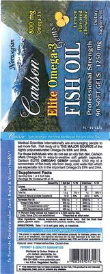 Photo of the Carlson Elite Omega-3 Gems Lemon Flavored Chewable label