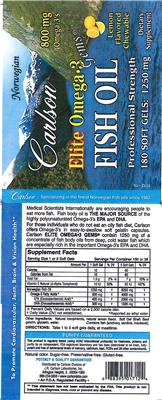 Photo of the Carlson Elite Omega-3 Gems Lemon Flavored Chewable label