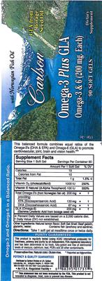 Photo of the Carlson Omega-3 plus GLA label