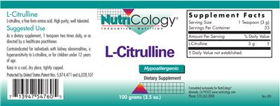 Photo of the NutriCology L-Citrulline label