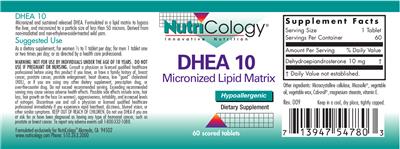 Photo of the NutriCology DHEA 10 label