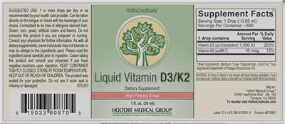 Photo of the HoltraCeuticals Liquid Vitamin D3/K2 label