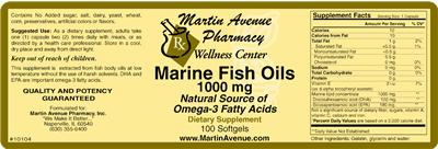 Photo of the Martin Avenue Pharmacy Marine Fish Oils 1000 mg label