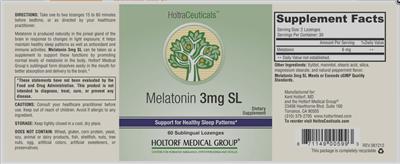 Photo of the HoltraCeuticals Melatonin 3 mg SL label