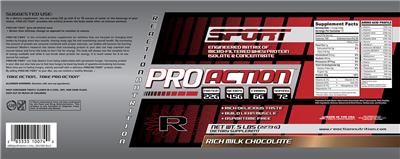 Photo of the Reaction Nutrition Pro Action Rich Milk Chocolate label
