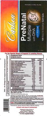 Photo of the Carlson PreNatal Multiple With DHA From Fish Oil label