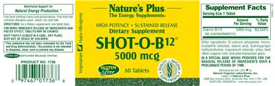 Photo of the Nature's Plus Shot-O-B12 5000 mcg label