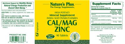 Photo of the Nature's Plus Cal/Mag Zinc label