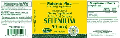 Photo of the Nature's Plus Selenium 50 mcg label