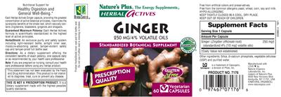 Photo of the Nature's Plus Herbal Actives Ginger 250 MG/4% Volatile Oils label