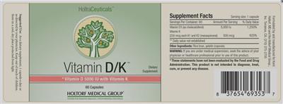 Photo of the HoltraCeuticals Vitamin D/K label