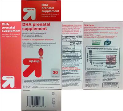 Photo of the up&up DHA Prenatal Supplement label
