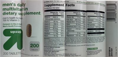 Photo of the up&up Men's Daily Multivitamin label