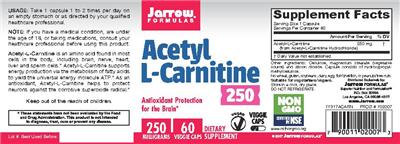 Photo of the Jarrow Formulas Acetyl L-Carnitine 250 mg label