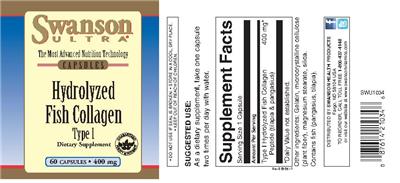 Photo of the Swanson Ultra Hydrolyzed Fish Collagen Type I 400 mg label