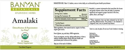 Photo of the Banyan Botanicals Amalaki Tablets label