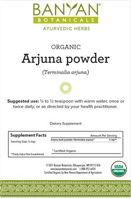 Photo of the Banyan Botanicals Organic Arjuna Powder label
