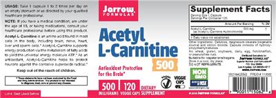 Photo of the Jarrow Formulas Acetyl L-Carnitine 500 mg label