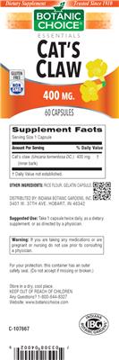 Photo of the Botanic Choice Cat's Claw 400 mg label