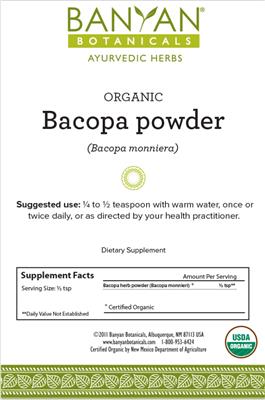 Photo of the Banyan Botanicals Organic Bacopa Powder label