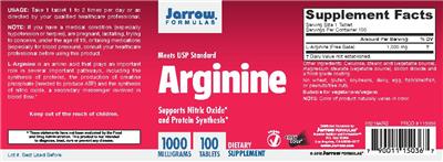 Photo of the Jarrow Formulas Arginine 1000 mg label