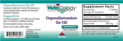 Photo of the NutriCology OrganoGermanium Ge-132 label