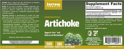 Photo of the Jarrow Formulas Artichoke 500 mg label