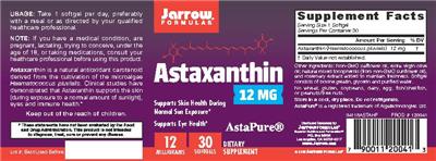 Photo of the Jarrow Formulas Astaxanthin 12 mg label