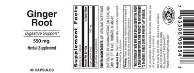 Photo of the Indiana Botanic Gardens Ginger Root 550 mg label