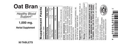 Photo of the Indiana Botanic Gardens Oat Bran 1,000 mg label