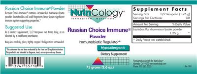Photo of the NutriCology Russian Choice Immune Powder label