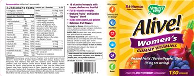 Photo of the Nature's Way Alive! Women's Gummy Vitamins label
