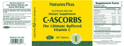 Photo of the Natures Plus Sustained Release C-Ascorbs label