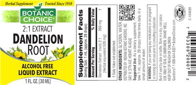 Photo of the Botanic Choice Dandelion Root label