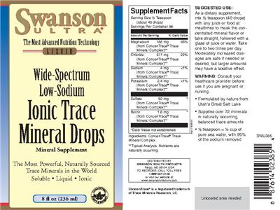 Photo of the Swanson Ultra Wide-Spectrum Low-Sodium Ionic Trace Mineral Drops label